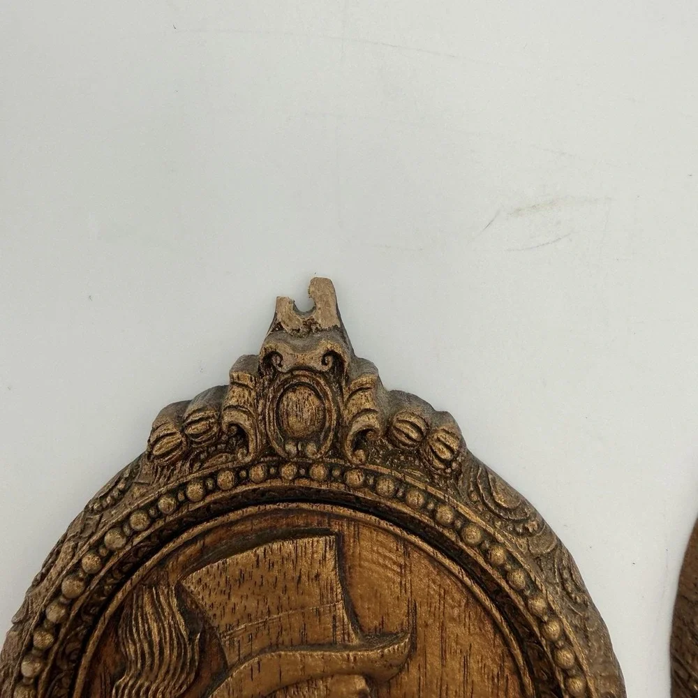 Vtg Victorian Plaque Set Man Women Bust Silhouette Wood Grain Wall Hanging *Flaw